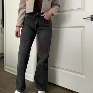 Zara Gray Textured Denim Jeans